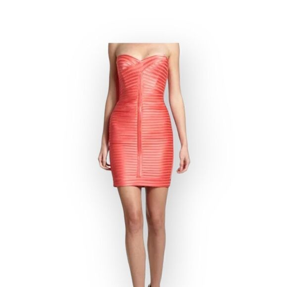 BCBGMAXAZRIA Lillie Strapless Bodycon Cocktail Dress Coral Reef Size 8 - Picture 1 of 14